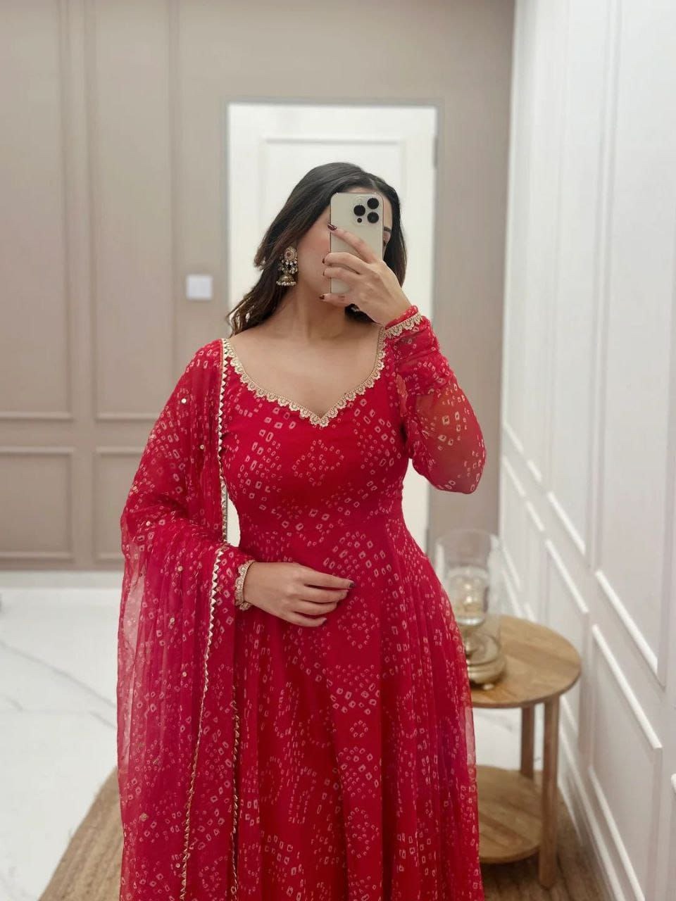 SHYORA  Red Bandhani gown