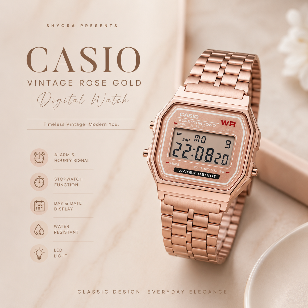 SHYORA x Casio Vintage Rose Gold Watch