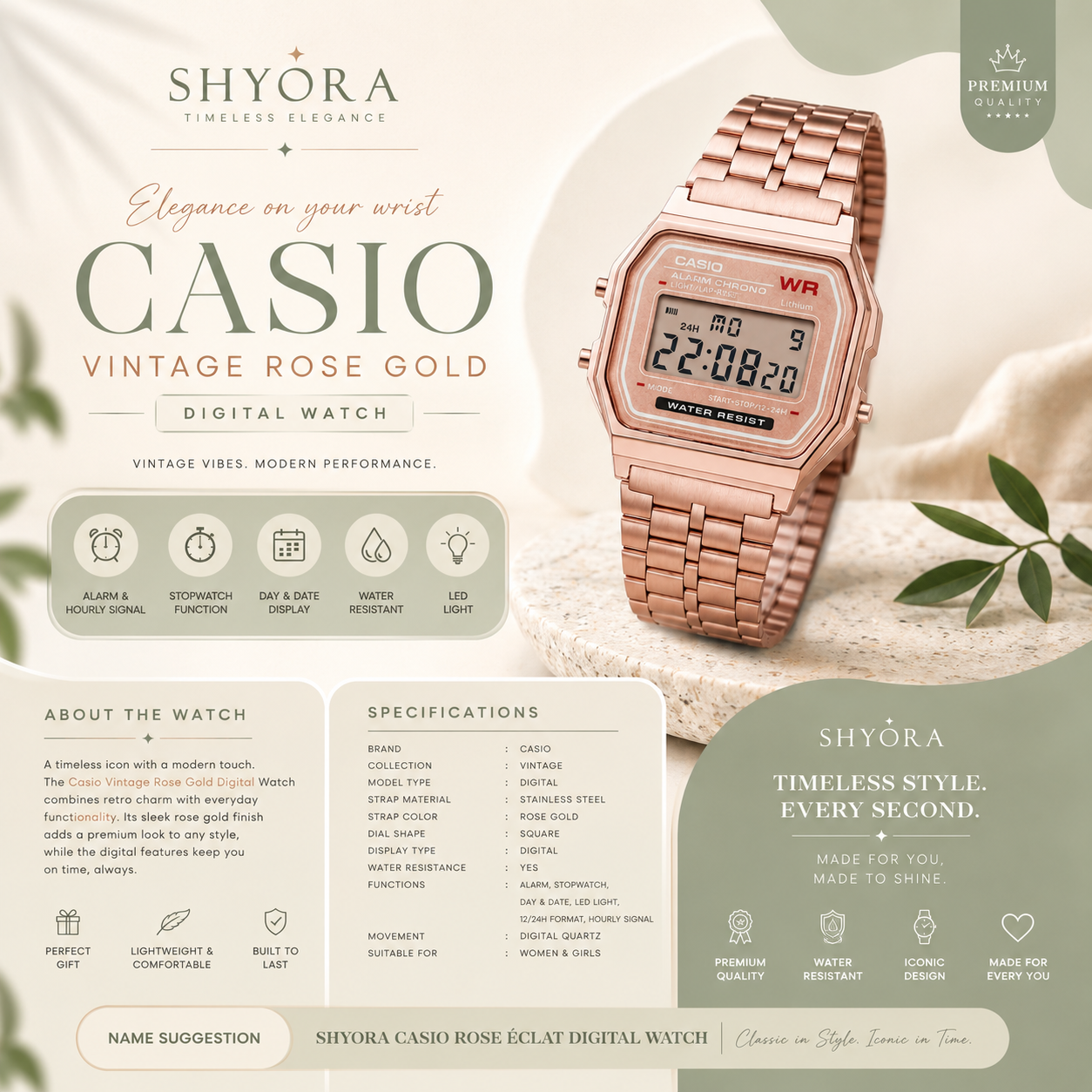 SHYORA x Casio Vintage Rose Gold Watch