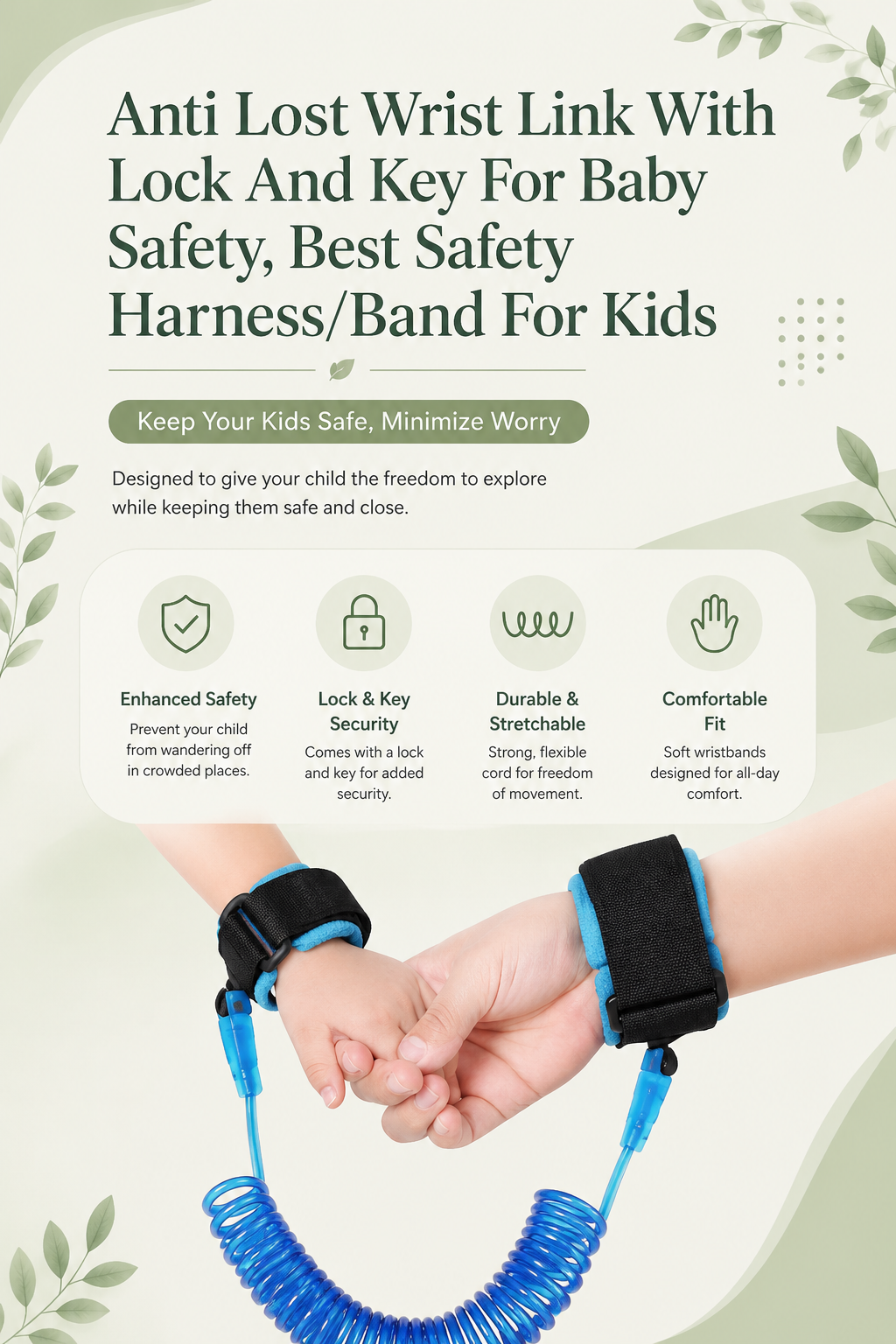 Anti Lost Wrist Link With Lock And Key For Baby Safety, Best Safety Harness/Band For Kids