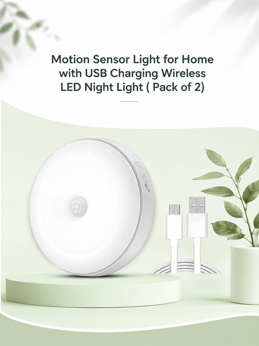Motion Sensor Light for Home with USB Charging Wireless LED Night Light ( Pack of 2)