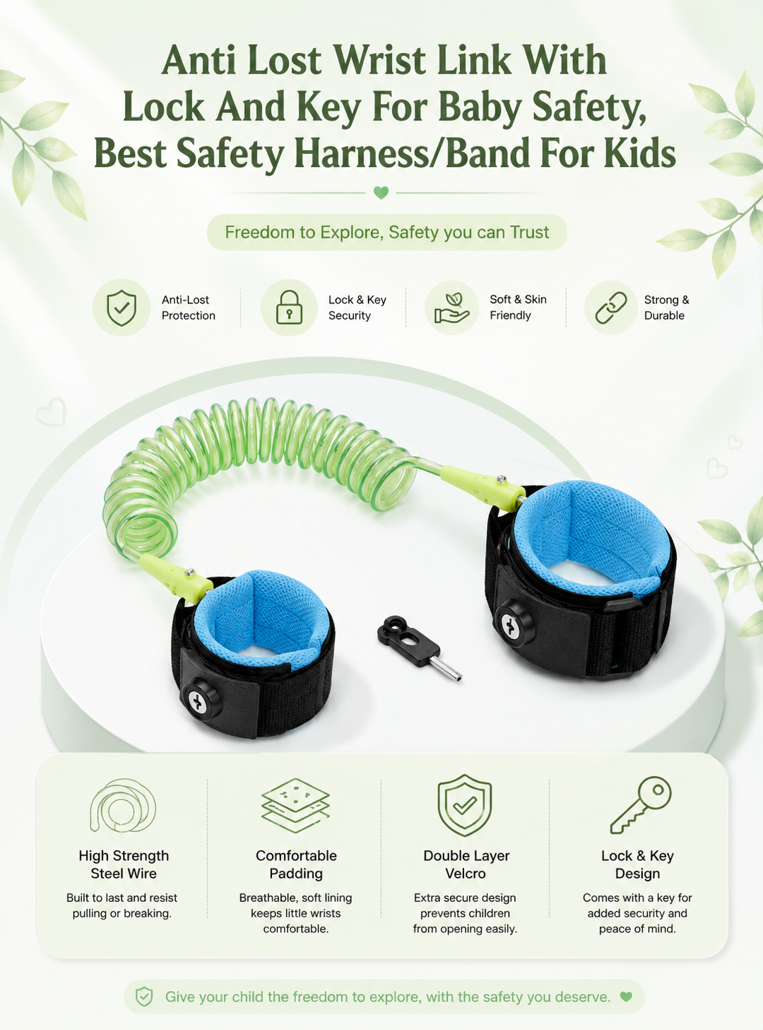 Anti Lost Wrist Link With Lock And Key For Baby Safety, Best Safety Harness/Band For Kids