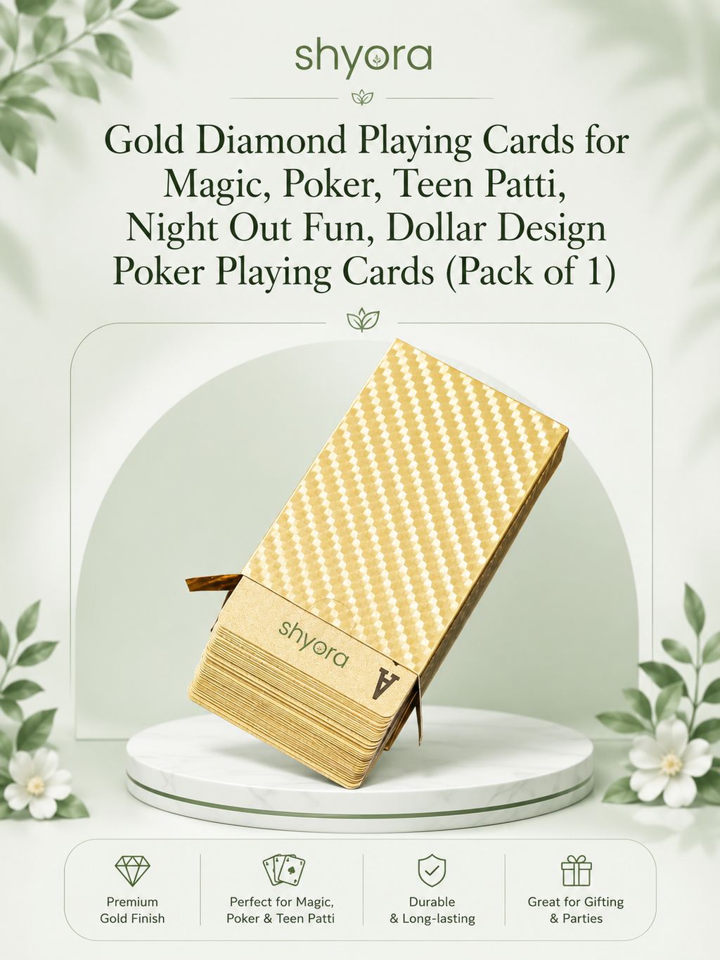 Gold Diamond Playing Cards for Magic, Poker, Teen Patti, Night Out Fun, Dollar Design Poker Playing Cards (Pack of 1)