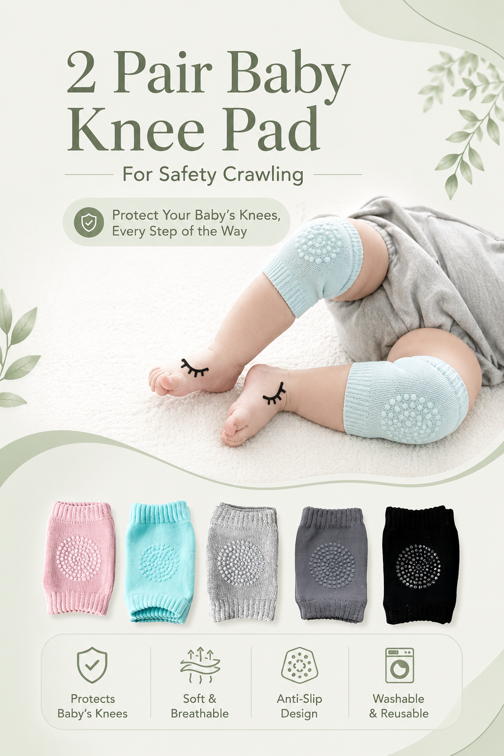 2 Pair Baby Knee Pad For Safety Crawling