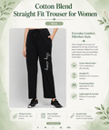 Cotton Blend Straight Fit Trouser for Women (Black, M)
