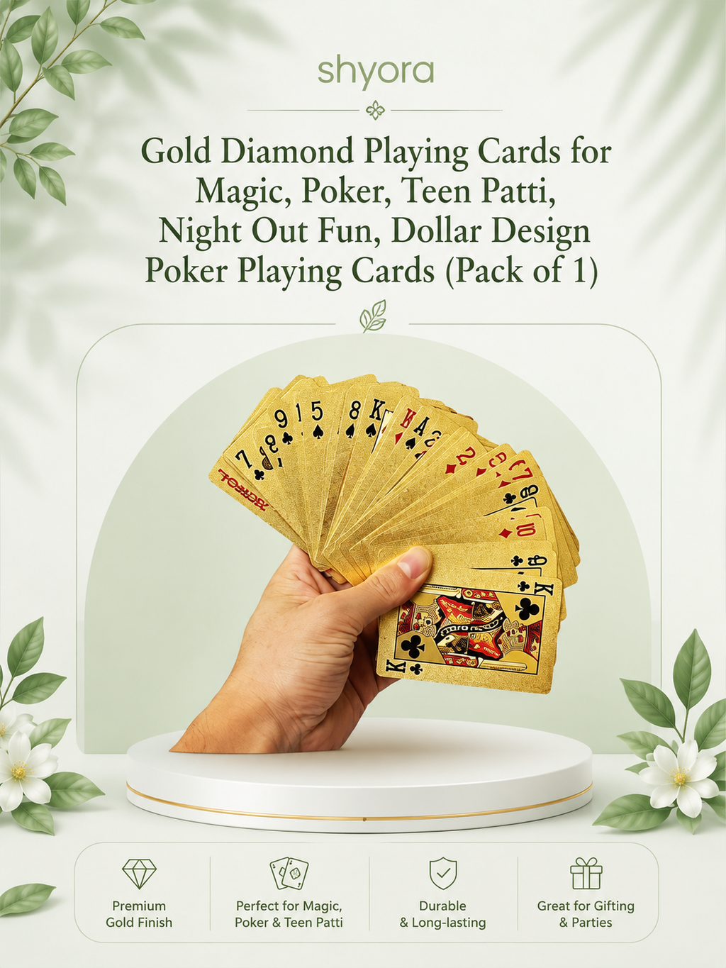 Gold Diamond Playing Cards for Magic, Poker, Teen Patti, Night Out Fun, Dollar Design Poker Playing Cards (Pack of 1)
