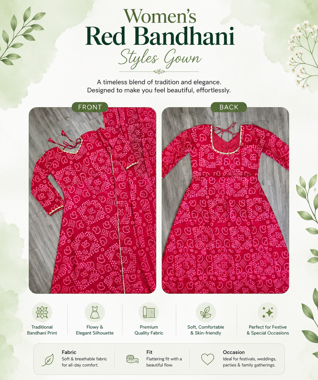 SHYORA  Red Bandhani gown