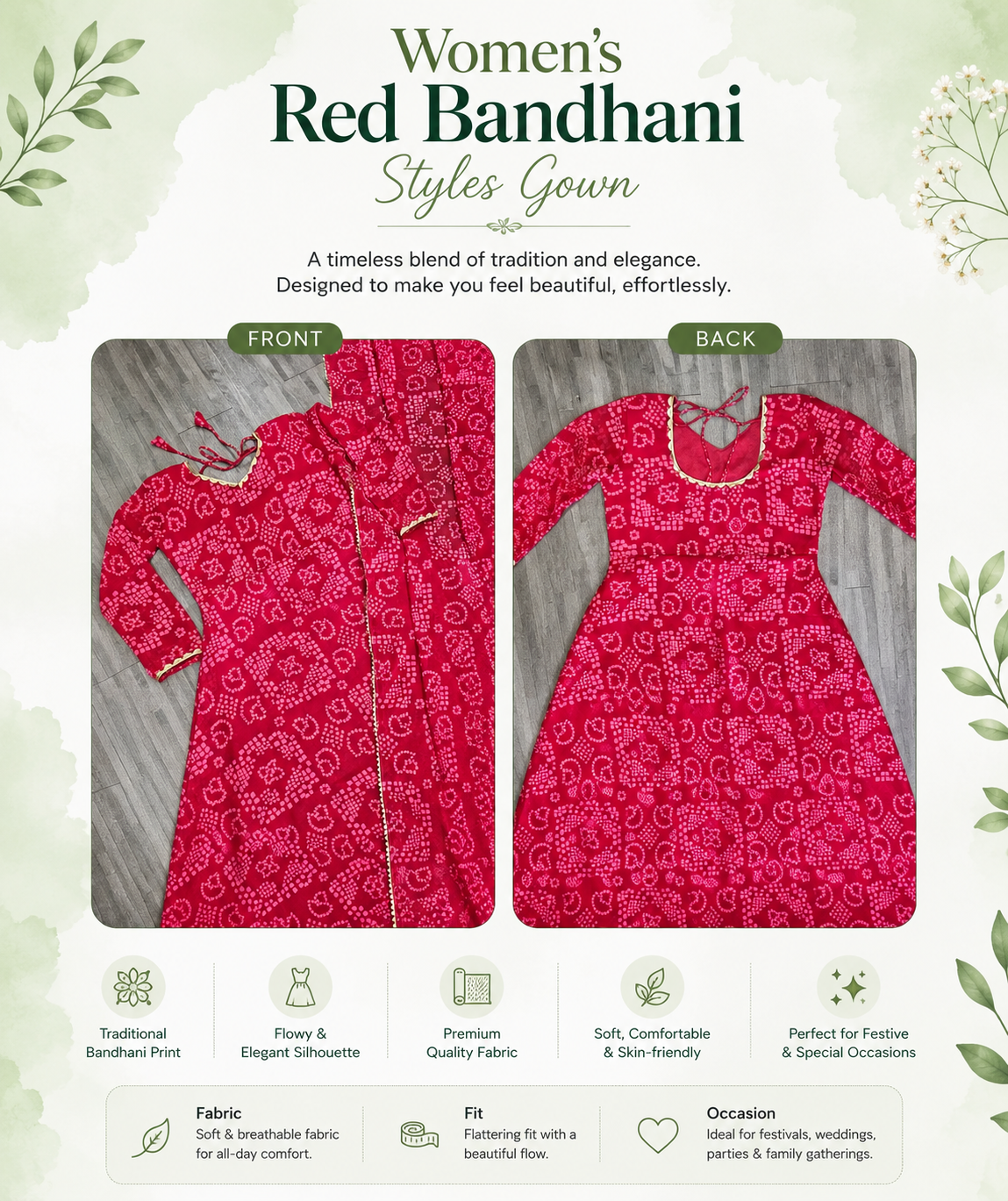 SHYORA  Red Bandhani gown