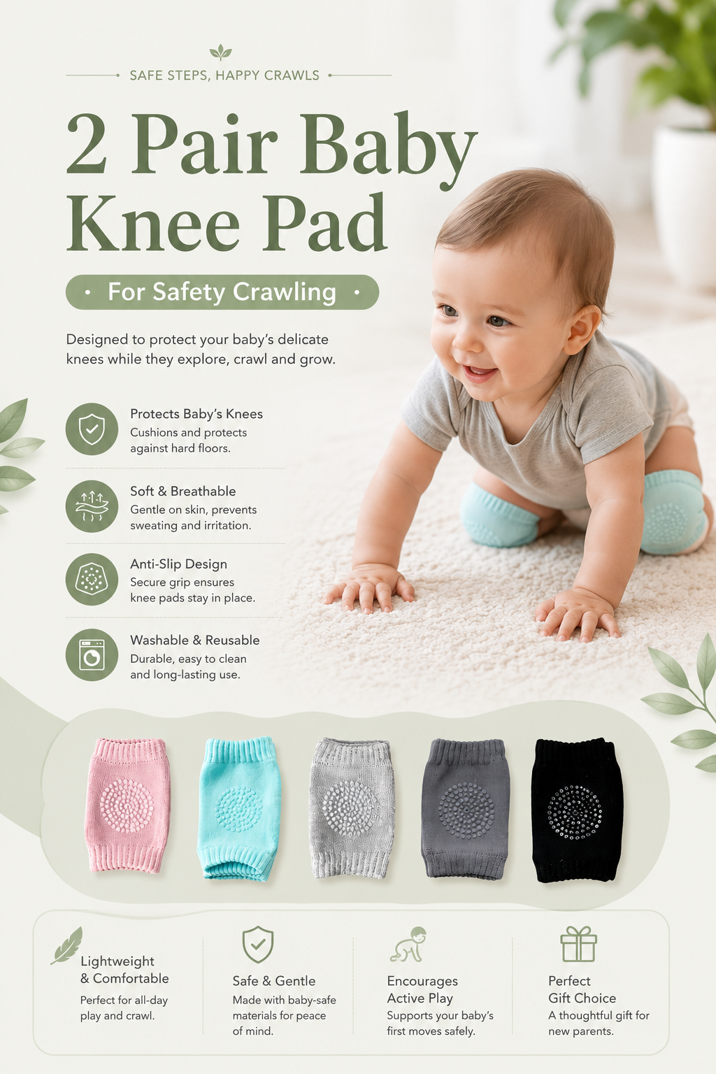 2 Pair Baby Knee Pad For Safety Crawling